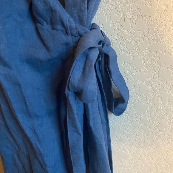 PAVIETRA Linen Twisted Straps Blue Wrap Pockets Resortwear Feminine Dress XS - Picture 8 of 16